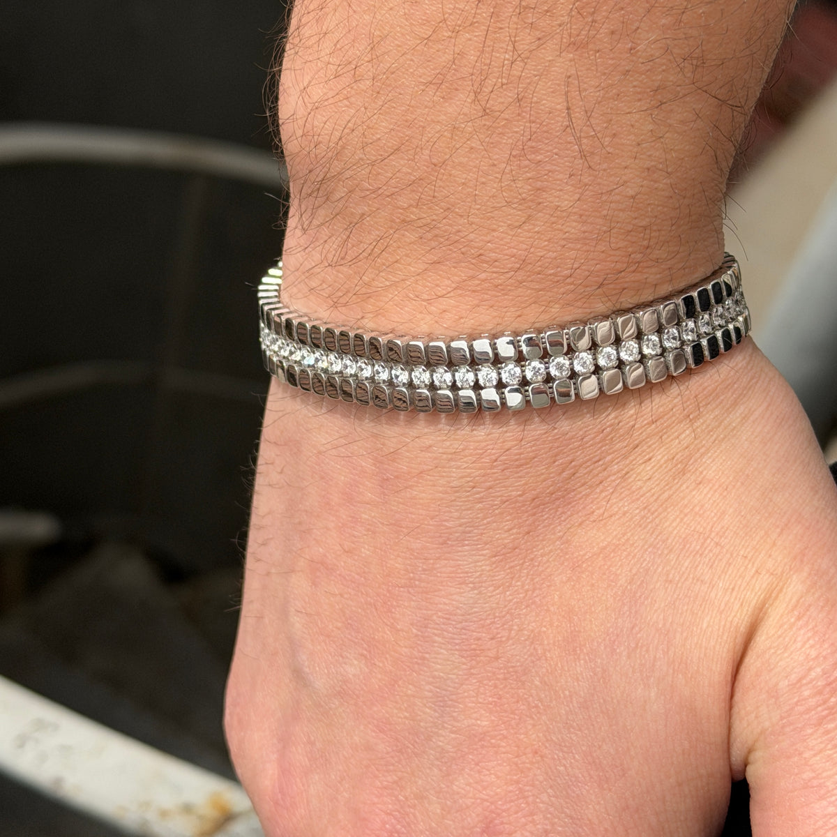 925 Sterling Silver Diamond Gemstone Men Elegant Bracelet