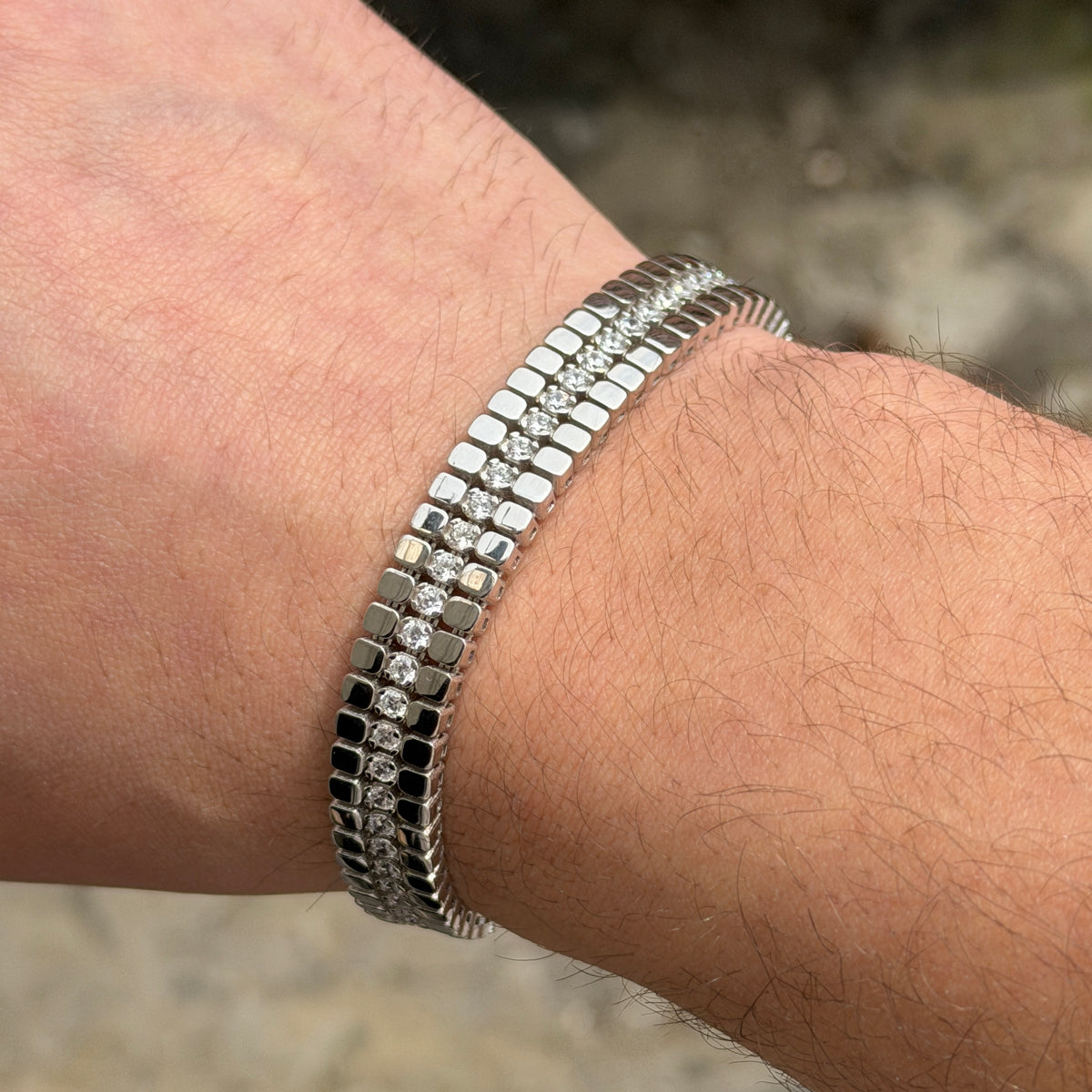925 Sterling Silver Diamond Gemstone Men Elegant Bracelet