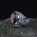 Men Handmade Purple Tiger Eye Gemstone Ottoman Style Engraved Ring