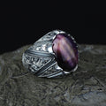 Men Handmade Purple Tiger Eye Gemstone Ottoman Style Engraved Ring