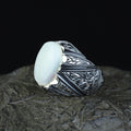925 Sterling Silver Engraved Mother Of Pearl Gemstone Vintage Ring
