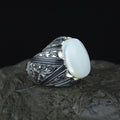 925 Sterling Silver Engraved Mother Of Pearl Gemstone Vintage Ring