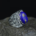 Anillo de hombre hecho a mano y grabado a mano con gema de lapislázuli natural.