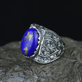 Anillo de hombre hecho a mano y grabado a mano con gema de lapislázuli natural.