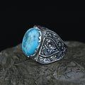 Men Handmade Hand-Engraved Blue Turquoise Gemstone Ring