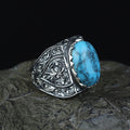Men Handmade Hand-Engraved Blue Turquoise Gemstone Ring