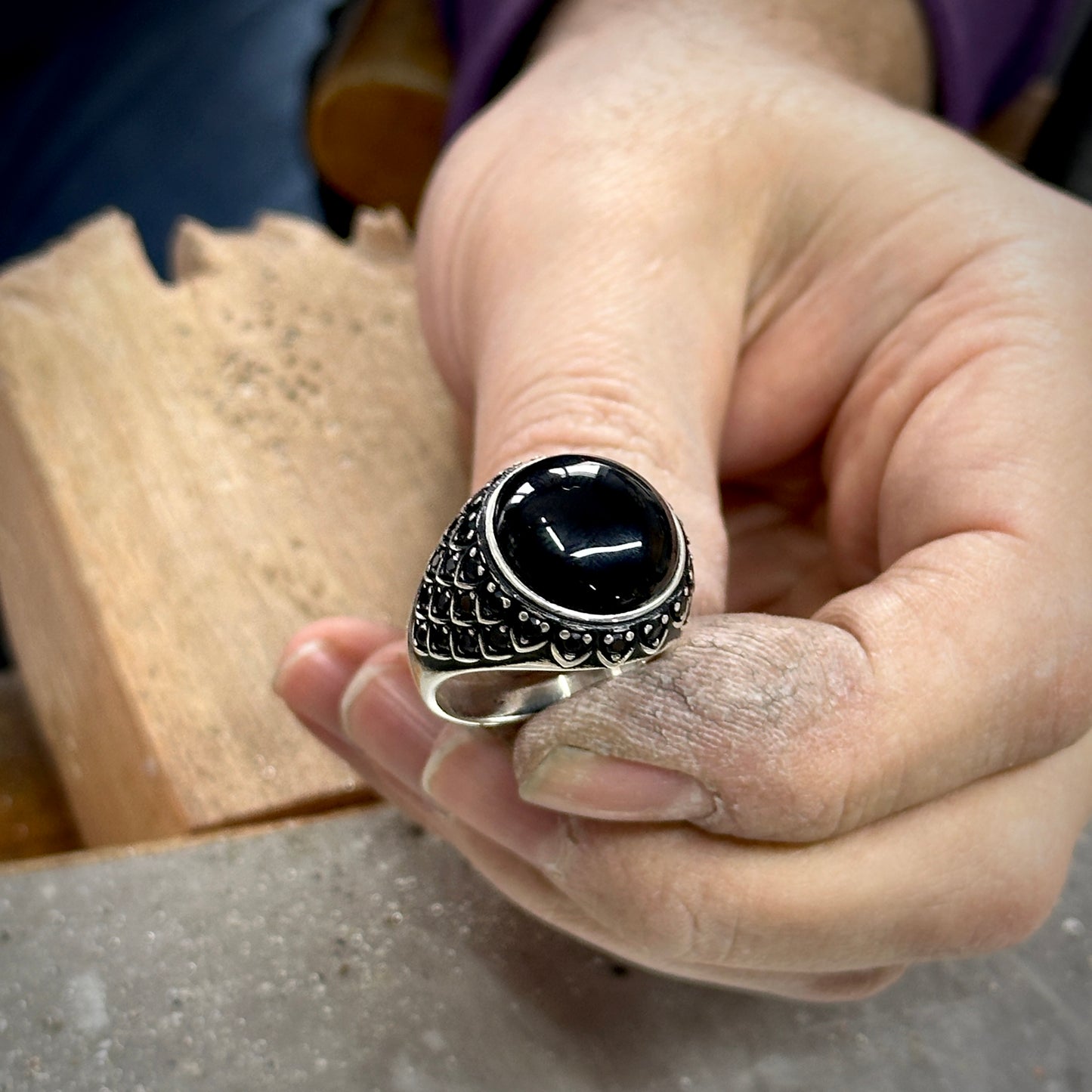 Men Silver Micro Gemstone With Round Gemstone Ring