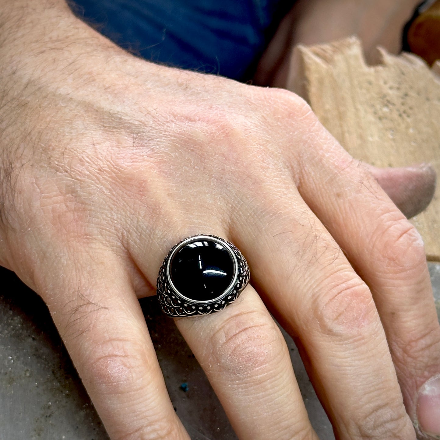 Men Silver Micro Gemstone With Round Gemstone Ring