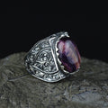 Anillo grabado a mano para hombre con piedra preciosa ojo de tigre púrpura