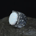 Men Handmade Natural White Opal Gemstone Engraved Ring