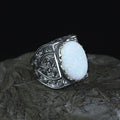 Men Handmade Natural White Opal Gemstone Engraved Ring