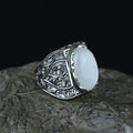 Men Handmade Natural Moonstone Gemstone Engraved Silver Ring
