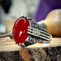 Men Silver Handmade Natural Red Agate Stone Men Ring