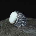 925 Sterling Silver Vintage Engraved Mother Of Pearl Gemstone Ring
