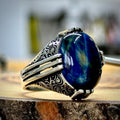 Anillo de hombre hecho a mano estilo otomano con ojo de tigre azul natural