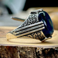 Anillo de hombre hecho a mano estilo otomano con ojo de tigre azul natural