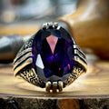Silver Handmade Ottoman Style Amethyst Men Ring