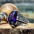 Silver Handmade Ottoman Style Amethyst Men Ring