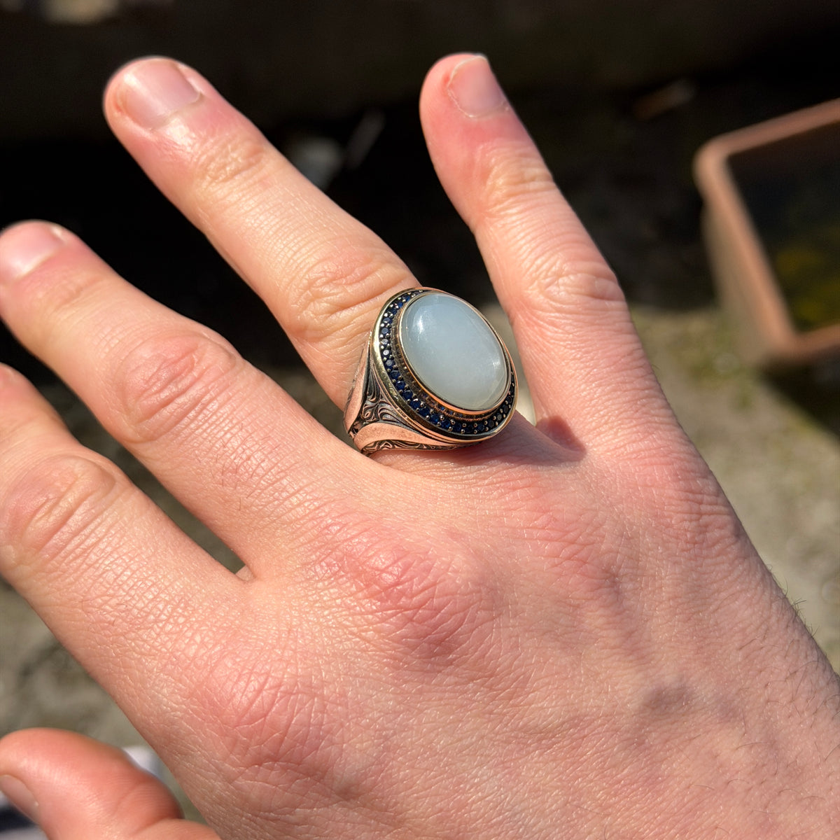 925 Sterling Silver Men Handmade Natural Moonstone Ring