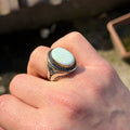 925 Sterling Silver Turkish Handmade Engraved Fire Opal Ring