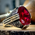 Anillo hecho a mano para hombre estilo otomano con piedra de rubí