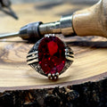 Anillo hecho a mano para hombre estilo otomano con piedra de rubí