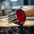 Anillo hecho a mano para hombre estilo otomano con piedra de rubí