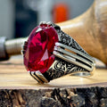 Anillo hecho a mano para hombre estilo otomano con piedra de rubí