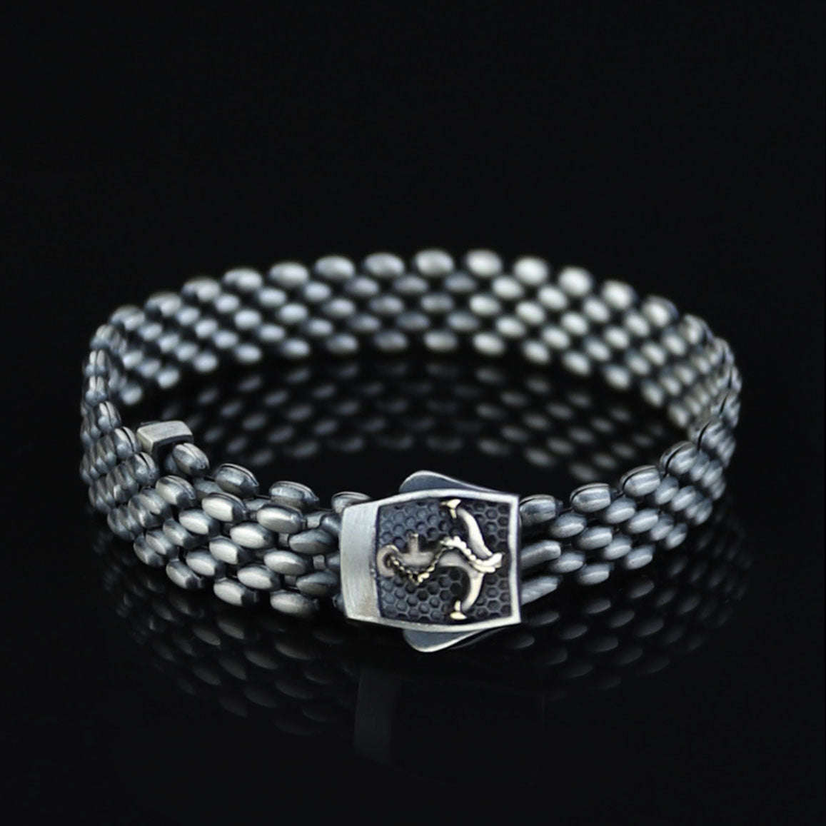Solid Silver Cable Bracelet, Handmade Onyx Anchor Bracelet, Elegant Men Chain Bracelet, Anchor Chain Bracelet, Bracelet For Men