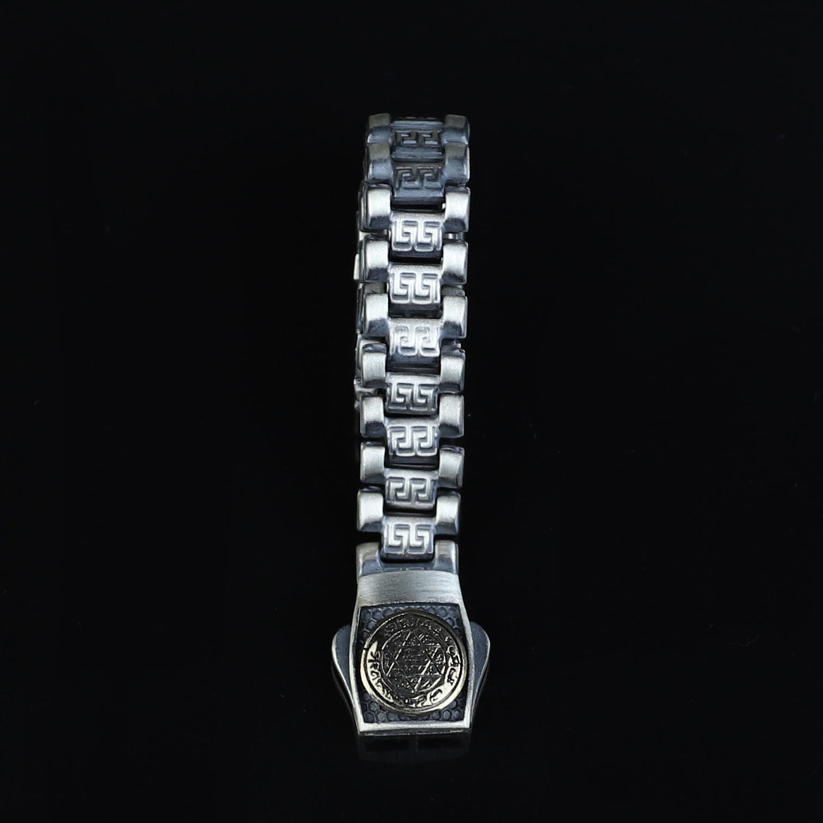 925 Silver Watch Band Chain Bracelet, Greek Style Solomon Signet Bracelet, Oxide Silver Bracelet, Gourmet Cuban Link Silver Bracelet