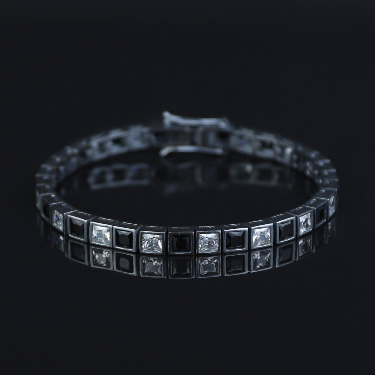 Men Silver Square Diamond Bracelet, Elegant Black And White Diamond Bracelet, Mens Black Diamond Bracelet, Perfect Men Gift, 925 Silver