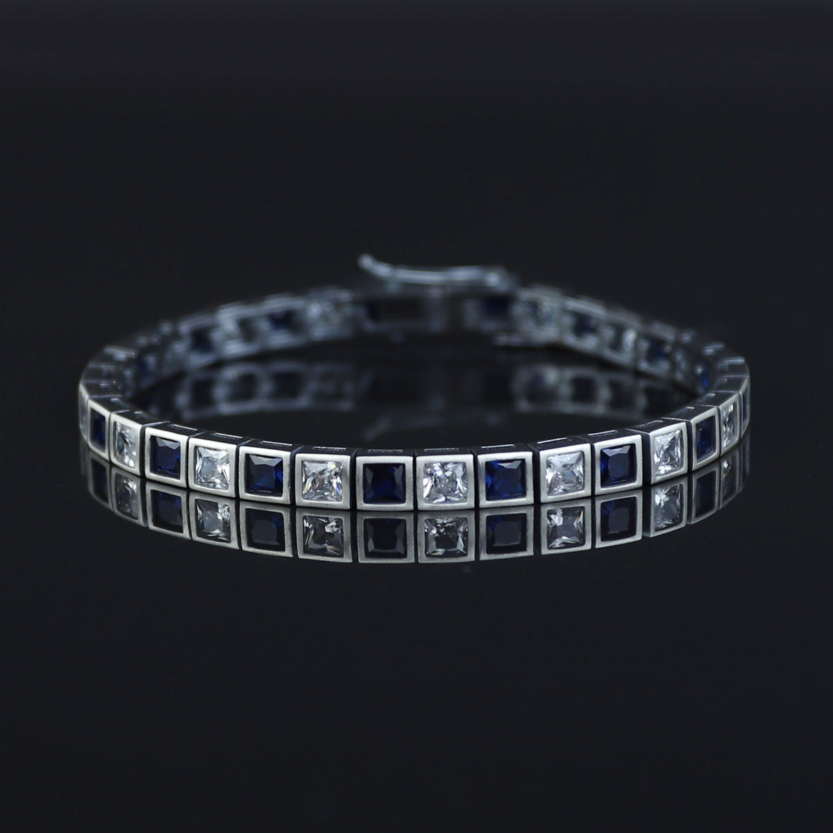 925 Silver Sapphire Tennis Bracelet, Men Luxury Blue Sapphire Tennis Bracelet, Elegant Sapphire Tennis Bracelet, Square Cut Bracelet