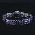 Silver Square Amethyst Tennis Bracelet, Silver Rhodium Tennis Bracelet, Men Luxury Tennis Chain, Purple Gemstone Tennis Bracelet