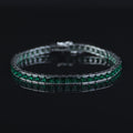 925 Silver Square Emerald Tennis Bracelet, Square Cut Green Stone Tennis Bracelet, Men Emerald Diamond Tennis Bracelet, Elegant Bracelet