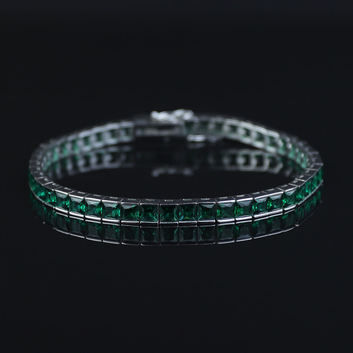 925 Silver Square Emerald Tennis Bracelet, Square Cut Green Stone Tennis Bracelet, Men Emerald Diamond Tennis Bracelet, Elegant Bracelet