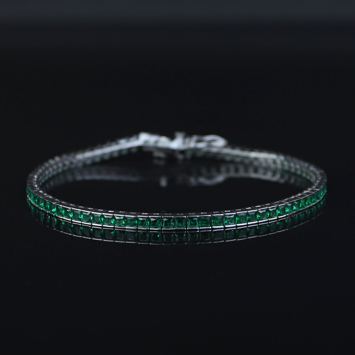 925 Silver Square Emerald Tennis Bracelet, Unisex Emerald Diamond Bracelet, Mens Luxury Green Bracelet, Anniversary Gift, Perfect Gift
