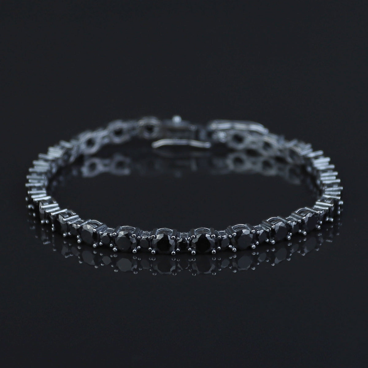 925 Silver Black Diamond Tennis Bracelet, Men Round Diamond Bracelet, Elegant Diamond Bracelet, Luxury Diamond Tennis Bracelet