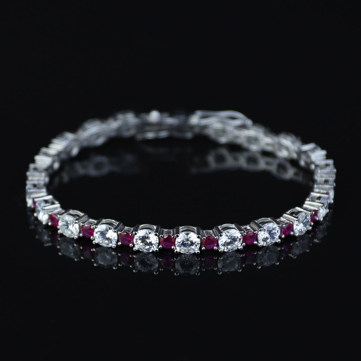 Men Silver Ruby Tennis Bracelet, Unisex Round Diamond Ruby Link Bracelet, Mens Tennis Link Chain Men Bracelet, Men Link Bracelet, 925 Silver