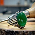 Men Handmade Ottoman Style Green Agate Stone Ring