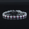 Men Silver Ruby Tennis Bracelet, Unisex Round Diamond Ruby Link Bracelet, Mens Tennis Link Chain Men Bracelet, Men Link Bracelet, 925 Silver