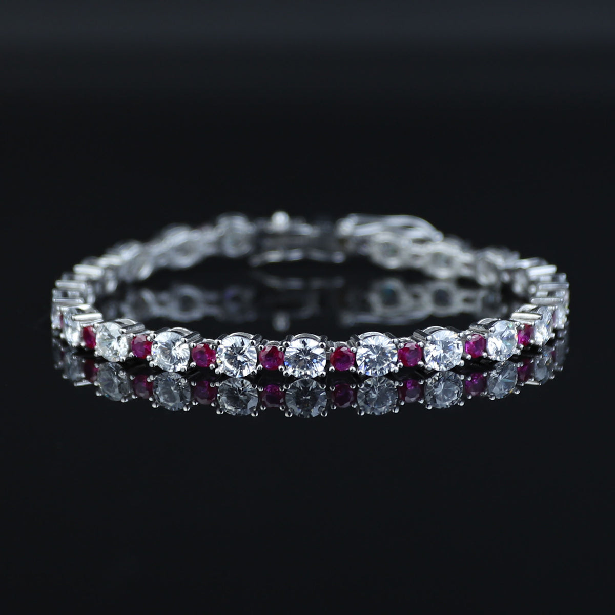 Men Silver Ruby Tennis Bracelet, Unisex Round Diamond Ruby Link Bracelet, Mens Tennis Link Chain Men Bracelet, Men Link Bracelet, 925 Silver