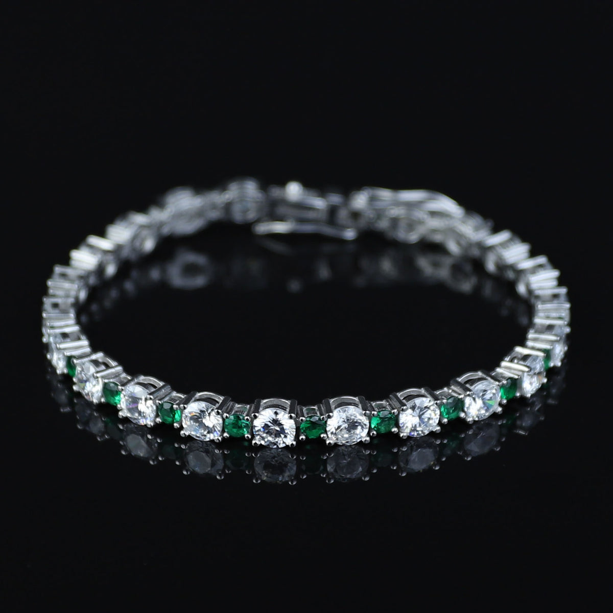925 Men Silver Emerald Diamond Bracelet, Luxury Green Tennis Chain Bracelet, Men Emerald Diamond Tennis Bracelet, Elegant Bracelet