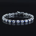 Silver Round Sapphire Bracelet, Men Luxury Blue Sapphire Bracelet, Elegant Sapphire Tennis Bracelet, Unisex Tennis Chain