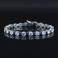 Silver Round Sapphire Bracelet, Men Luxury Blue Sapphire Bracelet, Elegant Sapphire Tennis Bracelet, Unisex Tennis Chain