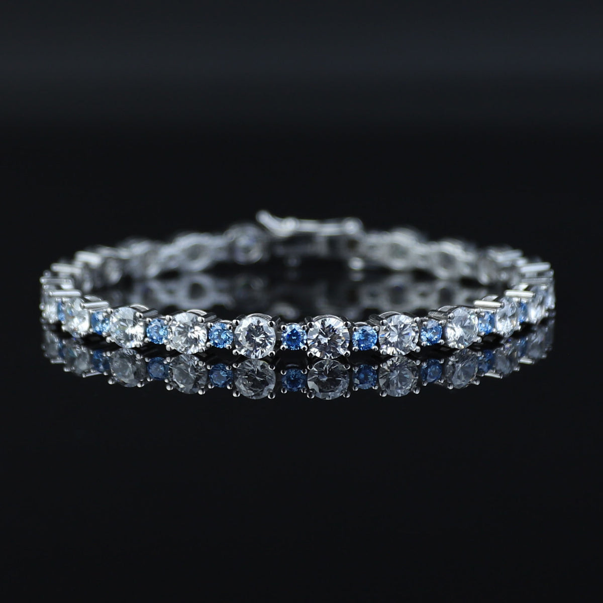 Men Silver Luxury Aquamarine Bracelet, Round Aquamarine Tennis Bracelet, Elegant Men Tennis Link Bracelet, 3MM Round Tennis