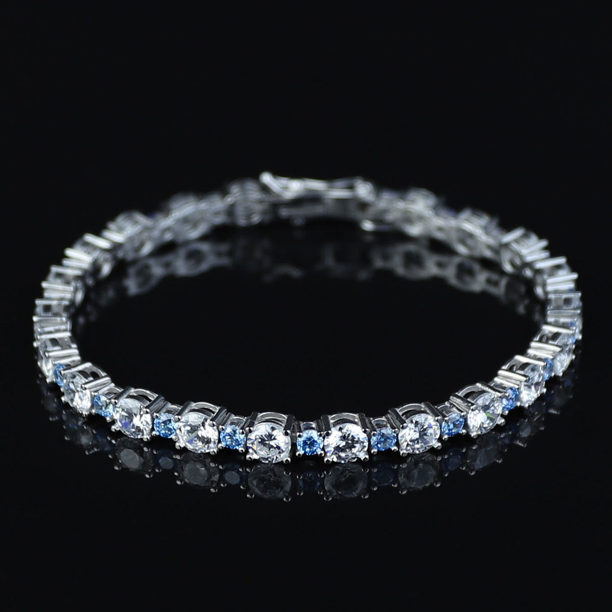 Men Silver Luxury Aquamarine Bracelet, Round Aquamarine Tennis Bracelet, Elegant Men Tennis Link Bracelet, 3MM Round Tennis