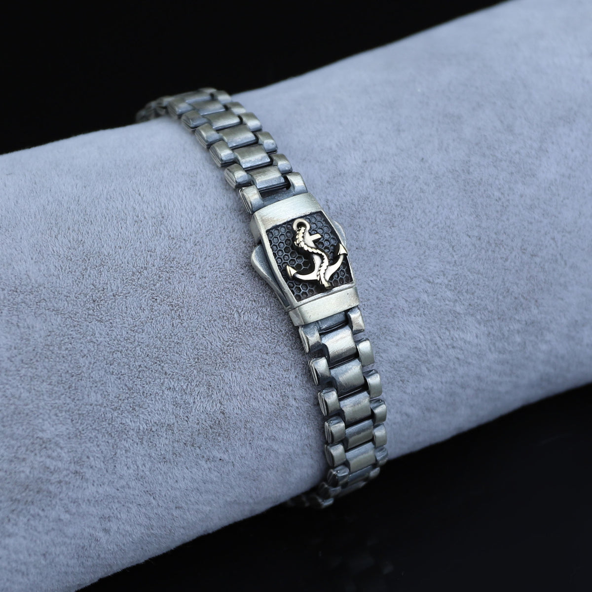 925 Sterling Silver Watch Band Bracelet, Anchor Figured Watch Band Bracelet, 10MM Chain Bracelet, Modern Bracelet For Men