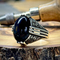 Silberner handgefertigter Ring aus schwarzem Onyx im osmanischen Stil für Männer