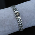 Silver Greek Style Chain Bracelet, Scorpion Figured Chain Bracelet, Silver Link Chain Men Bracelet, Men Engraved Bracelet