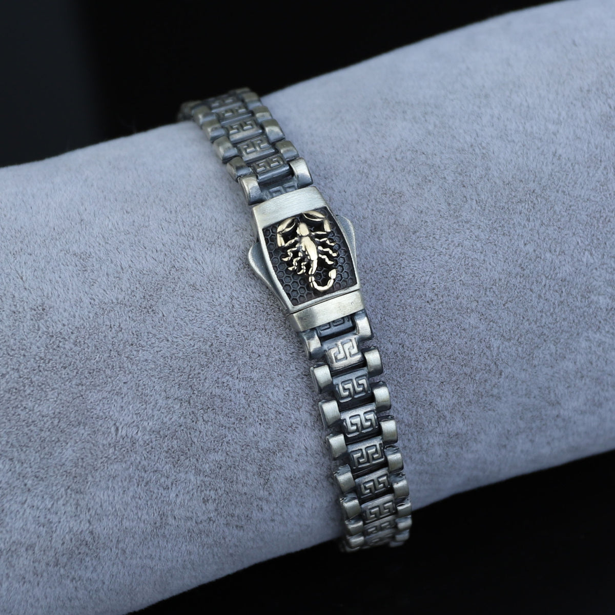 Silver Greek Style Chain Bracelet, Scorpion Figured Chain Bracelet, Silver Link Chain Men Bracelet, Men Engraved Bracelet